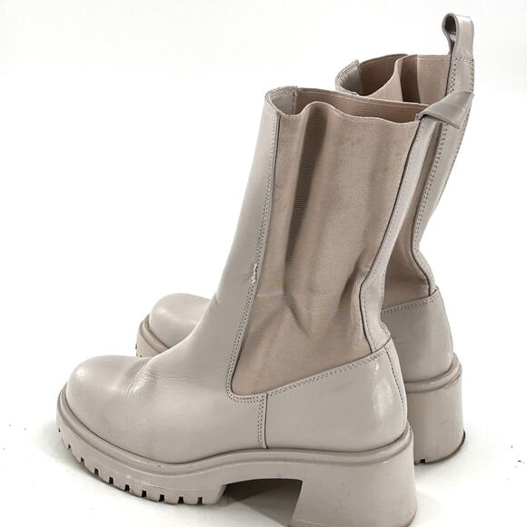 Steve Madden Hesitant Lug Mid Calf Boot 6 Bone Leather White Cream Chelsea - Picture 9 of 10